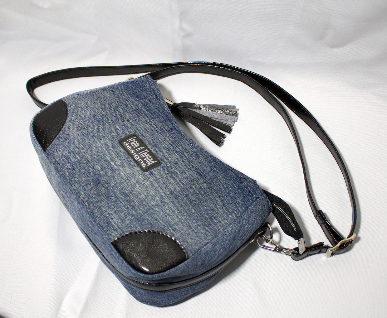 Recycled Repurposed Jean denim shoulder bag to crossbody - adjustable strap