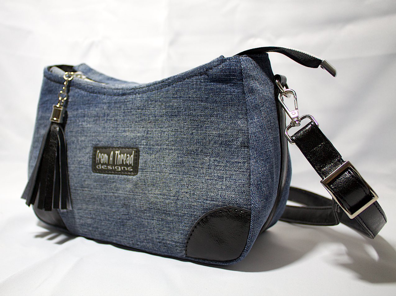 Recycled Repurposed Jean denim shoulder bag to crossbody