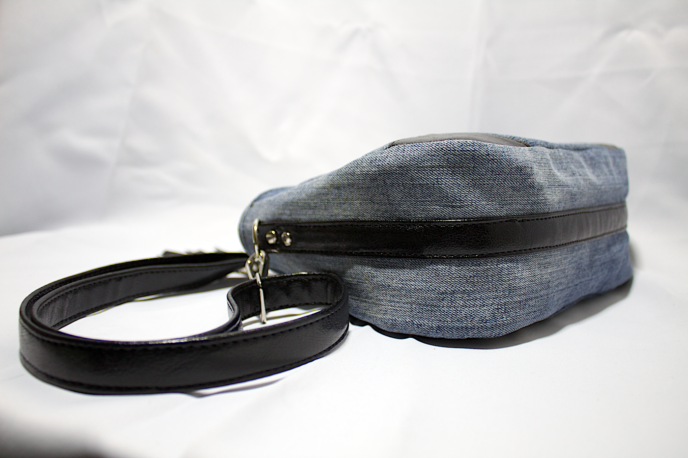 Recycled Repurposed Jean denim shoulder bag to crossbody - adjustable strap