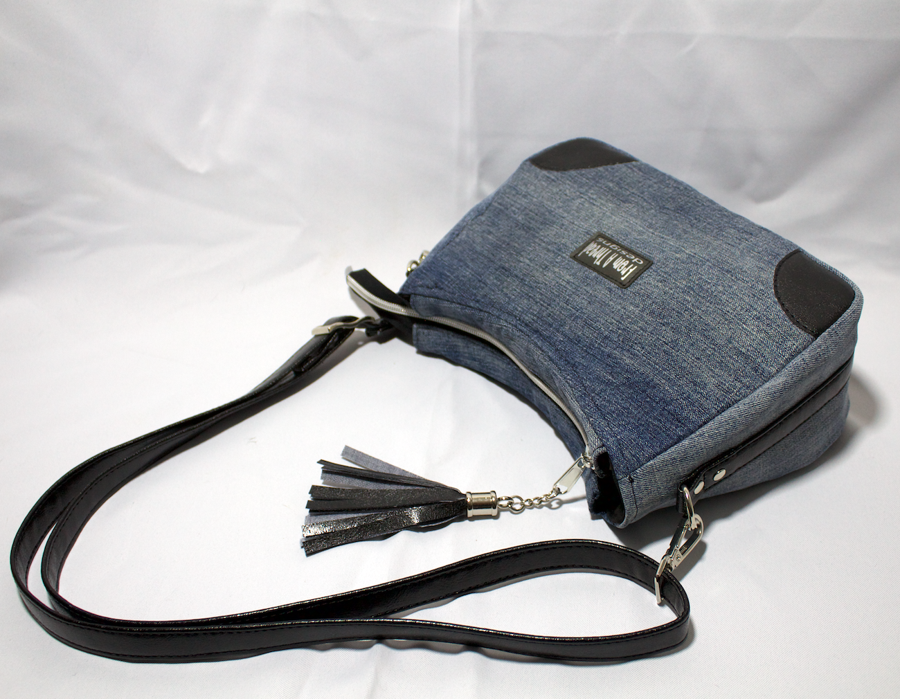 Recycled Repurposed Jean denim shoulder bag to crossbody - adjustable strap