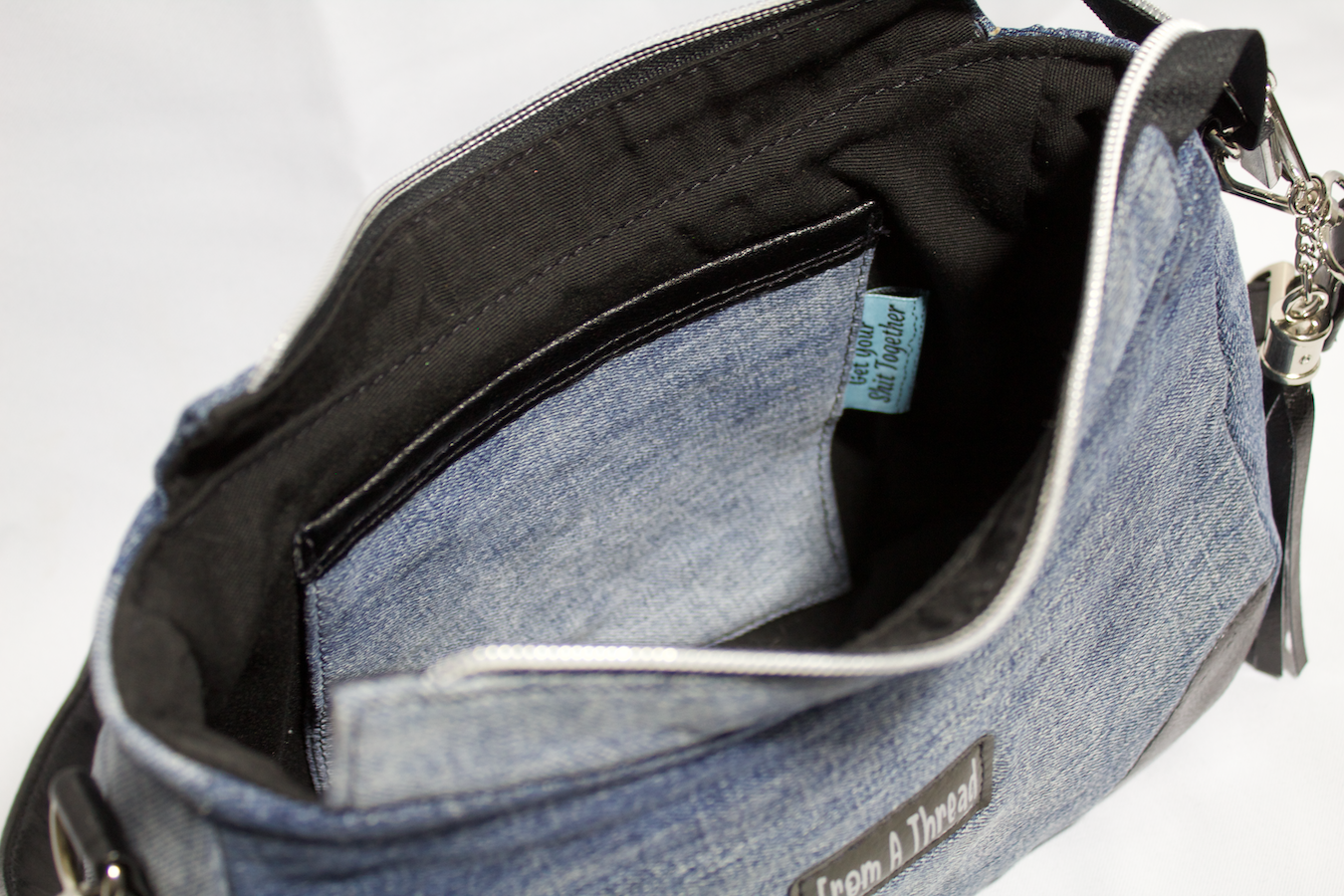 Recycled Repurposed Jean denim shoulder bag to crossbody - adjustable strap