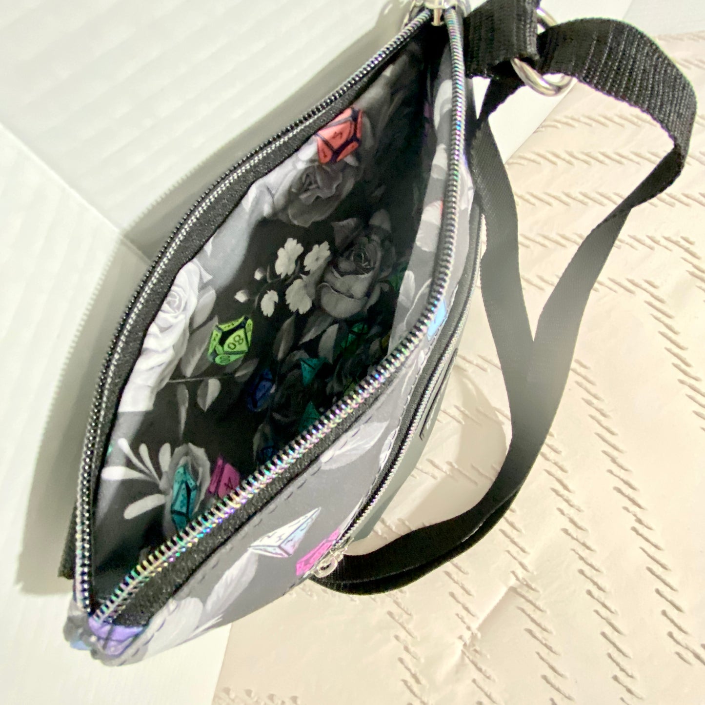 Koda Crossbody Bag grayish black with blue, purple, gray accent