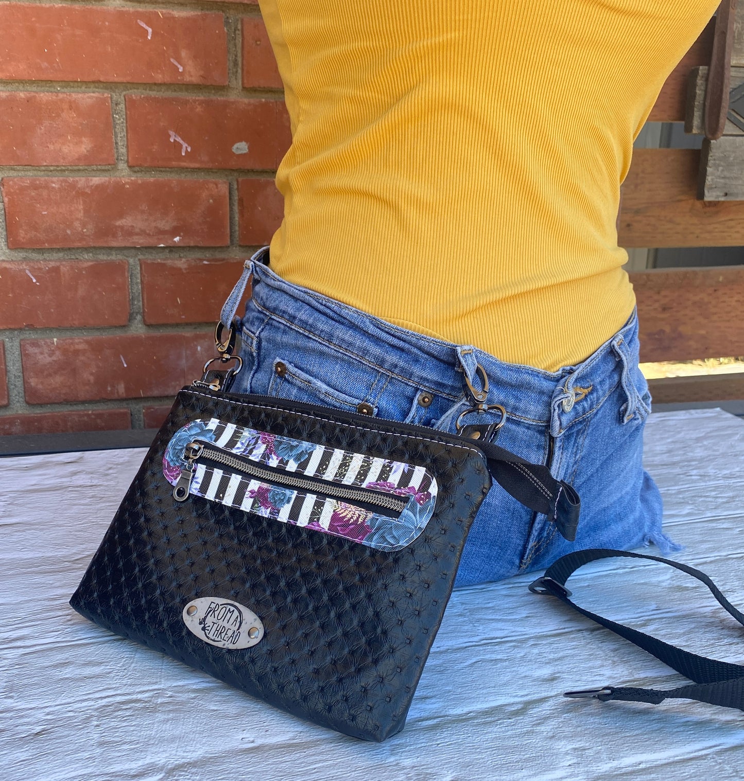 Switch Bag in black with fuschia, black, white accent (sample bag)