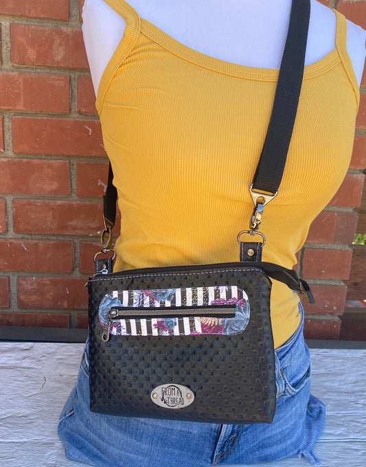 Switch Bag in black  with fuschia, black, white accent (sample bag)